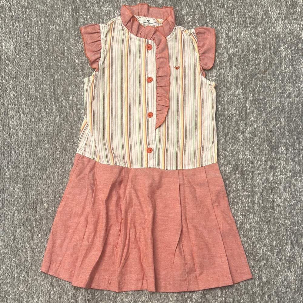 Mario Valentino girls multi stripe drop waist linen Dress 120- 5/6